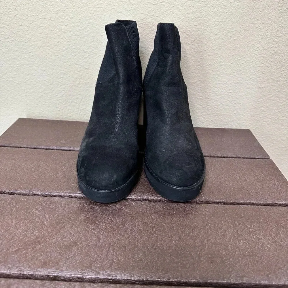 EILEEN FISHER Stretch Side Black Suede Wedge Booties - 8.5